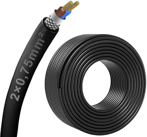 10 Meter 2-adriges 2 x 0,75 mm² geschirmtes Kabel, CE-zertifiziertes EMI/RFI-Abschirmkabel für Automobile, Lautsprecher, 3D-Drucker, CNC-VFD-Spindel, Schrittmotor, Signalübertragung usw