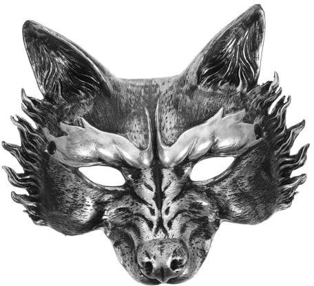 Vaguelly Masque de renard de fête masque de crâne de loup e de crâne d'animal tête de loup costume de adulte e Halloween pour hommes e demi- mascarade mousse PU Noir