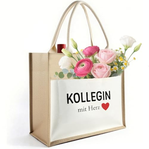 Beste Kollegin Geschenk Jutebeutel, Geschenk Kollegin Geburtstag, Einkaufstasche Kollegin Mit Herz, Geschenk Für Kollegin Zum Abschied, Jute Shopper Mit Praktisch Größe, Shopper Bag Damen Stofftasche