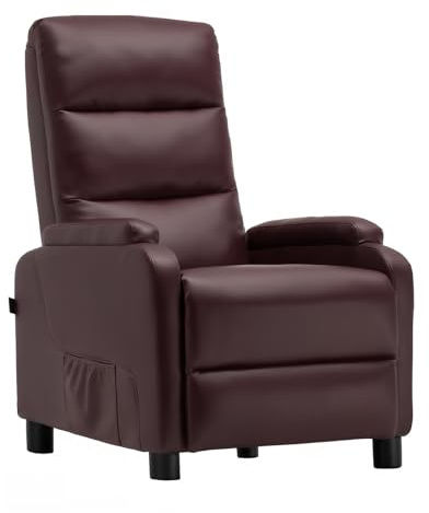 COMHOMA Relaxfåtölj, TV-fåtölj med vilstol, liggstol med liggfunktion, fjäderkudde med fotstöd, enkelfåtölj, vardagsrum, sovrum, hemmabio, PU-brun