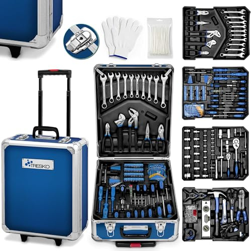 TRESKO® Maletín de Herramientas 1400 Piezas | Portaherramientas Portátil | Set/Caja con herramientas | Maleta de Cromo Vanadio y Acero (Azul)