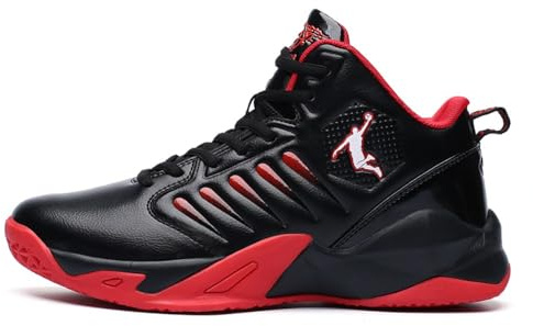 Basketskor män klassiska sneakers för män hög topp andningsbara halkfria fitness sportskor löpning promenader, Svart, rött, 37.5 EU