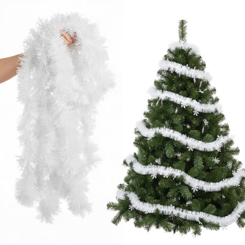 Weihnachtsgirlande, Girlande Weihnachten, Weihnachtsdeko Weiß, 10 Meter Lange Weihnachtsgirlande Aus Purem Weißen Schaumstoff, Perfekt Für Weihnachtsbaum Girlande Und Outdoor Dekoration