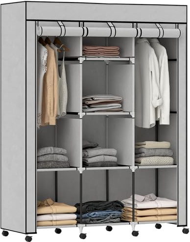 HOMCOM Kleiderschrank mit Kleiderstange Rollen 125 x 43 x 162,5 cm Hellgrau