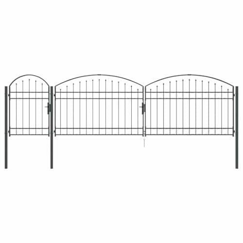 vidaXL Portail de clôture de jardin avec sommet en arc Gris, Portillon Arqué, Sécurisé et Durable, Accès au Jardin, Décor d'Installation en Acier
