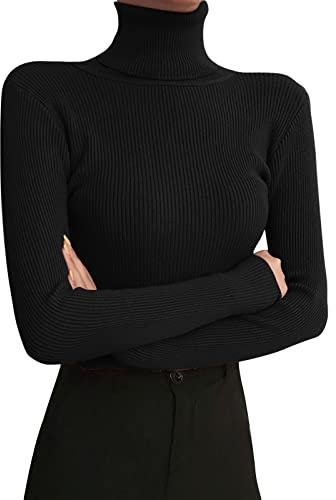 QJDFLL Femmes col roulé à Manches Longues Leggings Automne Hiver 2025 Pull en Tricot serré avec Un Noir Mince sous Le(Le Noir,Taille Unique)