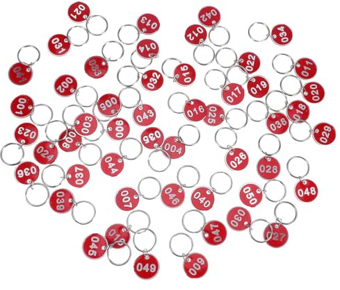 Hemobllo 50 Pezzi Targhette Numerate con Portachiavi Rosso per Smistamento e Identificazione Chiavi Bagagli e Tavoli Ristorante Etichette Riutilizzabili Ergonomiche per Coda e Servizio