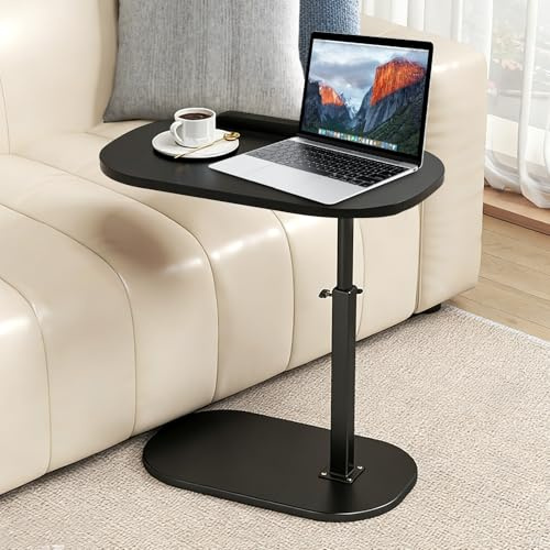 Beistelltisch C Form, 360° Drehbarer Höhenverstellbarer Beistelltisch, 180° Neigbar, Couchtisch Klein für Kleine Räume, Holz Beistelltische Kaffeetisch Laptoptisch für Schlafzimmer, Wohnzimmer, Büro