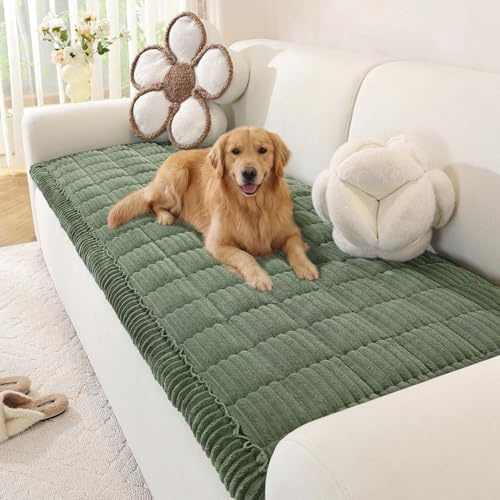 TANTEC Extra Dicker Sofabezug Waschbar, Grün, 70 x 150 cm | Rutschfester Couchüberzug, Kuscheliger Sofaüberwurf mit Haustierschutz für Hunde & Katzen, Für 2 3 4 Sitzer Sofa, Wohnzimmer