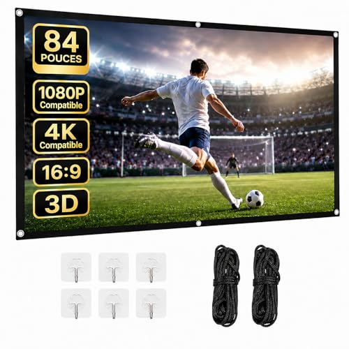 DDIOYIUR 84 Zoll Beamer Leinwand 16:9, Faltbar Faltenfrei Tragbare Projektorleinwand für Heimkino Outdoor Indoor, Unterstützt Beidseitige Projektion, 186cm*105cm