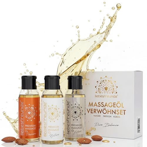 Liebesfreunde® Wellness Geschenk Set für Frauen - 3 x 50 ml Massageöl Geschenkbox für Feundin, Geschenkset, Massage Öl Geschenkidee zum Jahrestag, Geburtstag, Valentinstag, Weihnachten