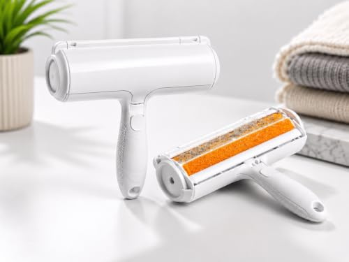 Pet Hair Remover Roller, Reusable Dog and Cat Fur Remover, No Sticky Tape Needed, Lint Roller for Sofa, Carpet, Bedding and Car Seats (Orange)