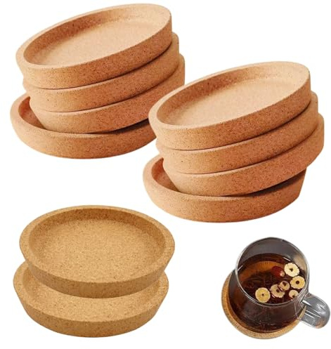 Korkuntersetzer Rund Mit Rand,10 Stück Kork Untersetzer, untersetzer gläser, Absorbierende HitzebestäNdige Runde Kork Untersetzer für Meisten Tassen (Khaki-10 Stück)