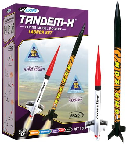 Estes 1469 Tandem X Rocket-Building Kit, Beginner Flying-Rocket Model Kit for Ages 10+, Includes Launch Pad and Controller