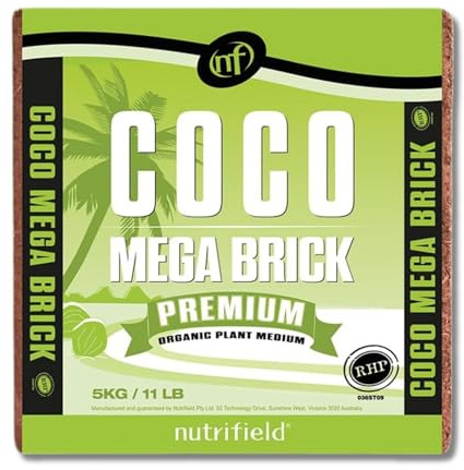 Coco Coir Mega Brick Organic Coconut Coir 11 Pound Coco Fiber Compressed Block Pre Washed Buffered RHP Cert Potting Soil Indoor Outdoor Plant Garden Use Vegetable Flower Seed Starter Mushrooms