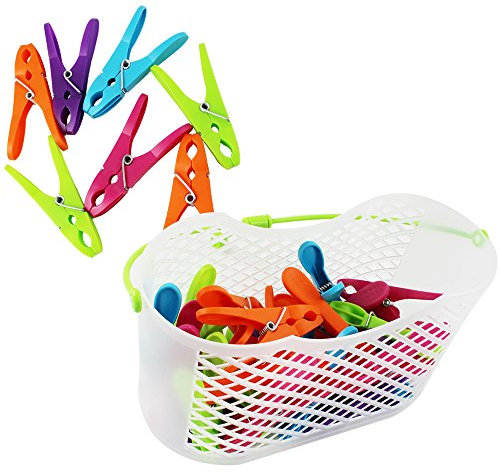COM-FOUR® 30x Wäscheklammer im praktischen Korb mit Henkel - Korb mit Henkel zum Aufhängen und Klammern in trendigen Farben (Set02-31-teilig)