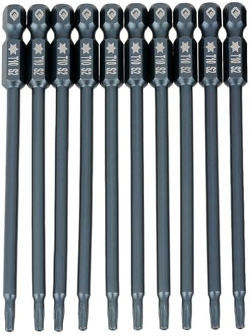 Torx Schraubendreher Bits Set, T10, 100mm, S2 Stahl, 1/4 Sechskantschaft, Magnetisch, 10 Stück