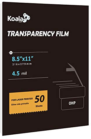 Koala Laser Transparency Film, 8.5x11 In, 50 Sheets Transparent OHP Film