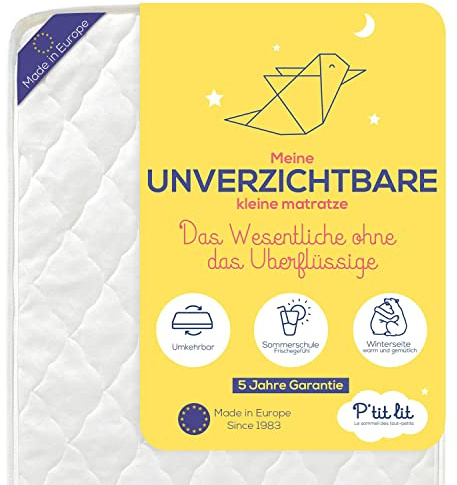 P'tit Lit – oumbärlig babymadrass – 70 x 140 cm – Luftkonditionering: 1 sida sommar/1 vintersida – Öko-Tex® – tillverkad i Frankrike