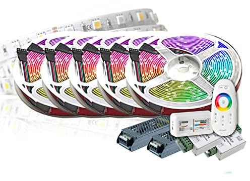 25M PREMIUM 24V RGB+WW RGBW LED Streifen Band Strip 5050 SMD RGB+Warmweiss LED Lichtleiste 1500LEDs 60LED's/M+controll mit RF TOUCH Fernbedienung +2st 24v 16A 400W Netzteil Ultra Slim Trafo - sicher
