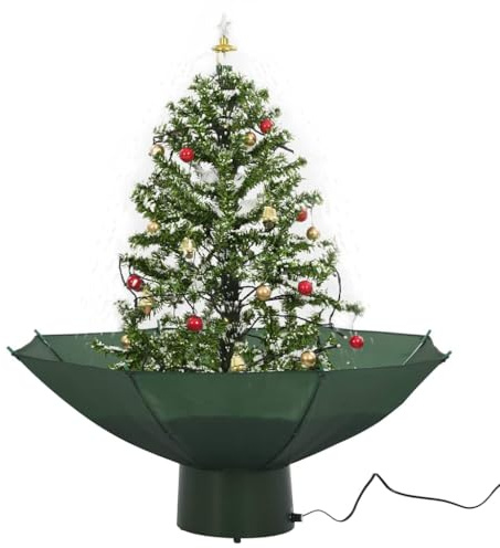 vidaXL Schneiender Weihnachtsbaum mit Schirmfuß Schneefall Kugeln LED-Lampen Tannenbaum Christbaum Kunstbaum Dekobaum Schnee Grün 75cm