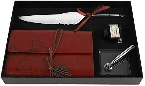 Goshyda Federstift-Set, Retro-Notizbuch aus klassischem Leder mit Füllfederhalter-Tintenflaschen-Set Schreibwaren-Geschenkbox für Freund/Familie/Lehrer(Weiß)
