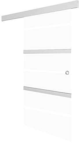 vidaXL Schiebetür Schiebedesign Glasschiebetür Glastür Tür Schiebetürsystem Schiebetürbeschlag ESG-Glas Aluminium Silbern 90x205cm