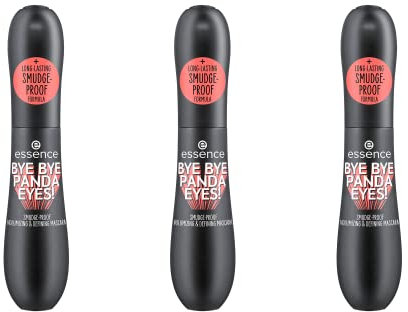 essence BYE BYE PANDA EYES! SMUDGE-PROOF VOLUMIZING AND DEFINING MASCARA, Nr. 01, Schwarz, langanhaltend, vegan, ohne Mikroplastikpartikel, Nanopartikel frei, ohne Parfüm, 3er Pack (3x16ml)