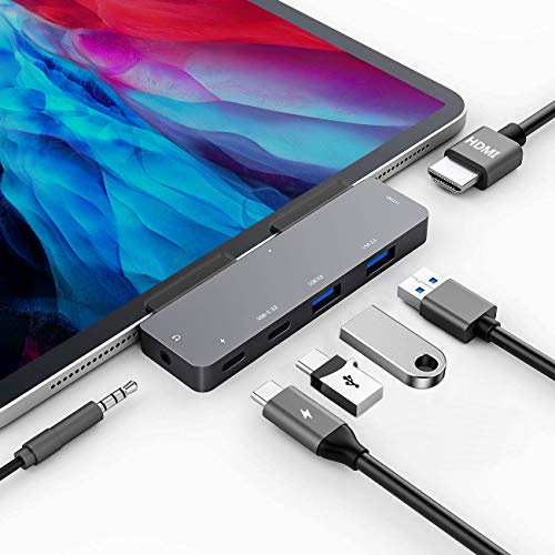 HUB USB C 6 en 1 a HDMI 4K, 2 Puertos USB3.0,Conector de Audio de 3.5mm,60W Power Delivery,Transferencia de Datos Tipo c,USB C Dock para iPad Pro 2021 2020 2018,iPad Air/Mini,MacBook
