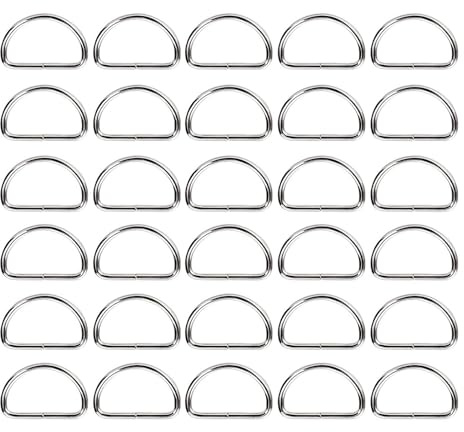 BuxiuGK 30 Stück D Ring aus Stahl 32mm,Metall D Ringe Halbringe Nicht Geschweißte Schnallen für Tasche,Schnalle,Gurte,Rucksack,Bastelzubehör,Silber