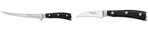 Wüsthof Filiermesser, Classic Ikon, flexible Klinge 18 cm, geschmiedet, Edelstahl rostfrei & Tourniermesser, Classic Ikon, 7 cm Klingenlänge, geschmiedet, Edelstahl rostfreies Schälmesser Solingen