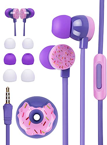 OHEDMEH Wired Earbuds for Kids in-Ear Headphones, Cute Donut Kids Earphones for School, Flat Cable Cute Earbud with Microphone and Lovely Kids Ear Buds Storage Case for Girls Boys and Adults (Purple)