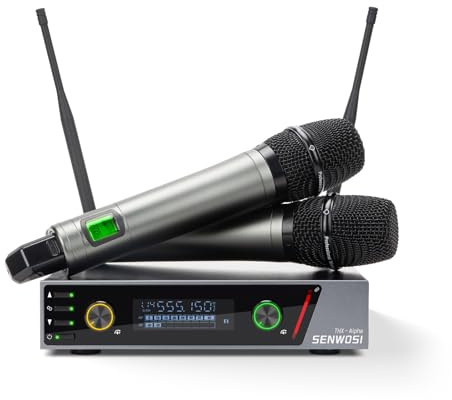 SENWOSI Dual Channel UHF Metal Wireless Microphone System with Two Handheld Wireless Dynamic Microphones, 2 x 100 Adjustable Frequency Points, 400 Feet, Auto Scan, for