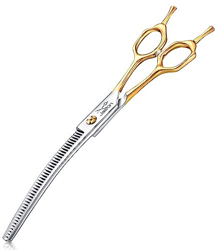 JASON 7.5 Zoll gebogene Effilierschere für Hunde 43 Zähne professionelle abwärts gebogene Hundeschere aus japanischem 440C-Edelstahl Fellschere mit symmetrischem Griff