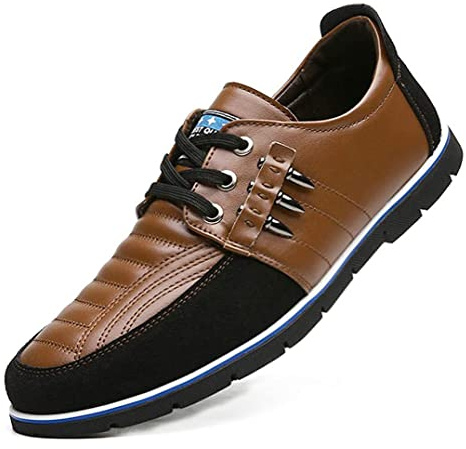 Läderskor för män Loafers Casual Oxford Lace Up Business Classic Bekväm Lyxig Körning Kontor Walking Moccasin Brittiskt mode Brun 42 EU