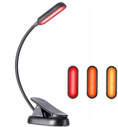 LXSINO Amber & Red Book Lights for Reading in Bed - Amber (1600K)/Red (625nm) - 8 LEDs, 30+ Hours Long Lasting, USB-C Charging Rechargeable Flex Clip-on Reading Light