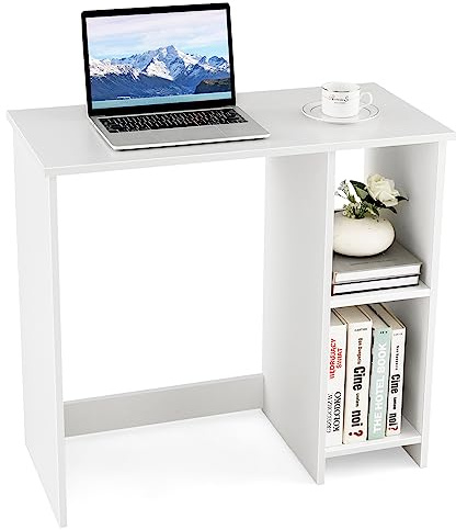 COSTWAY Compact Computer Desk, Small Wooden Study Writing Workstation with Open Compartment, Modern Simple PC Laptop Table Working Desk for Home Office Bedroom (White, 80 x 40 x 74cm)