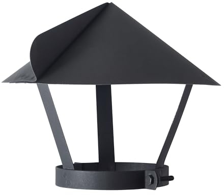 AURIMARA Galvanised Steel Chimney Rain Cover - Stove Pipe/Chimney Cap with Quick Fitting Clamp Lock (Black, Heat Resistant) (180mm)