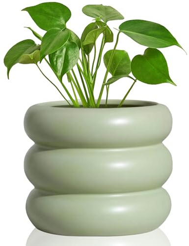 Cusmation Boho Moderner Keramik-Blumentopf, 16,5 cm, grüne Glasur, Sukkulenten-Pflanzgefäß mit Drainagelöchern, niedliches Blasen-Porzellan für Innenkräuter, Schlangenpflanzen und Heimdekoration
