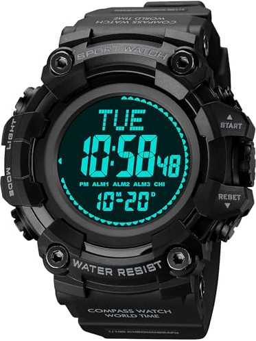 findtime Digitaluhr Herren Militär Sportuhr für Männer Digital Große Taktische Armbanduhr mit Kompass Weltzeit 5ATM Wasserdicht Outdoor Uhr Herren mit Licht Stoppuhr Coutdown Wecker