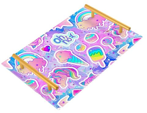 Colorful Pattern Unicorns Sweets Rainbow Decorative Trays with Handles Tray for Kitchen Coffee Tray for Jewelry Perfume Large Dinner Room Service