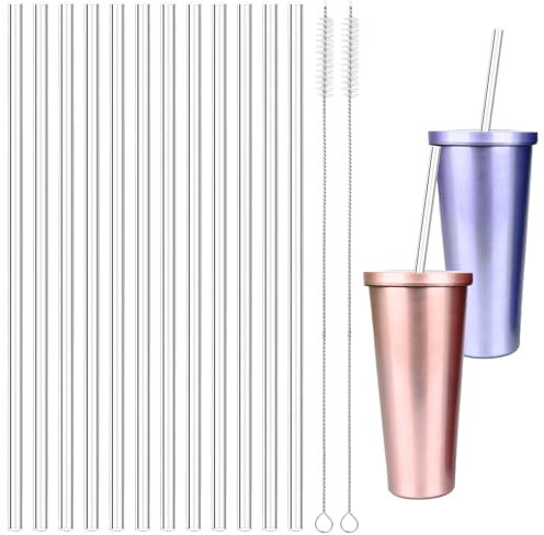 12 Pezzi Trasparente Cannucce Di Plastica Glitterate Da Lunghe 30 Cm, Cannucce Riutilizzabili, Plastica Con Spazzola Per La Pulizia Della Cannuccia, Senza BPA Per Bicchieri Di Vetro