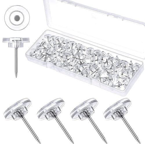 100Pcs Transparent Reißzwecken, Reißnagel rund Pins Pinnwandnadeln Flach Reißnägel Deko Reissnägel pinnadeln Reißzwecken Heftzwecken Push Pins Pinnadeln für Handwerk Korkplatte Fotos Postern