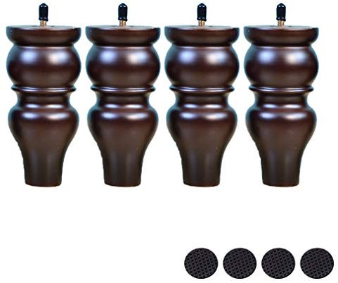 WYRMB 4 Massivholz-Möbelbeine, Sofa-Ersatzbeine, Calabash-Couchtischbeine, M8-Gewindestange, für Nachttisch, TV-Schrank, mit Stangenhülse, Schutzpolster, antike Farbe (15 cm)