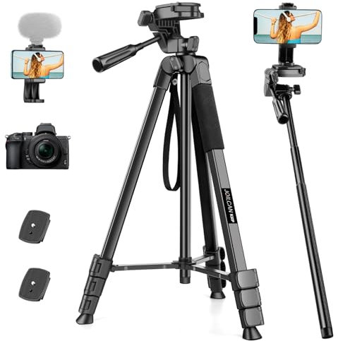 JOILCAN 83 Tall Tripod for Camera, Aluminum Camera Phone Tripod with 3 Way Pan Head, 37.8 Monopod Selfie Stick for Smartphone with Remote, Compact Mobile Phone Tripods for iPhone with Travel Bag