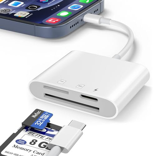 3-in-1 SD-Kartenleser für iPhone 15/14/13/iPad Pro/Air – DualerSD/TF-Kartenleser mit Schnellladeanschluss, Plug & Play, Übertragung von Fotos & Videos,Play&Plug