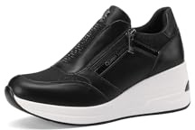 QUEEN HELENA Baskets hautes à talon compensé, chaussures de sport avec fermeture éclair latérale pour femme X31-36, X31 37 noir, 38 EU