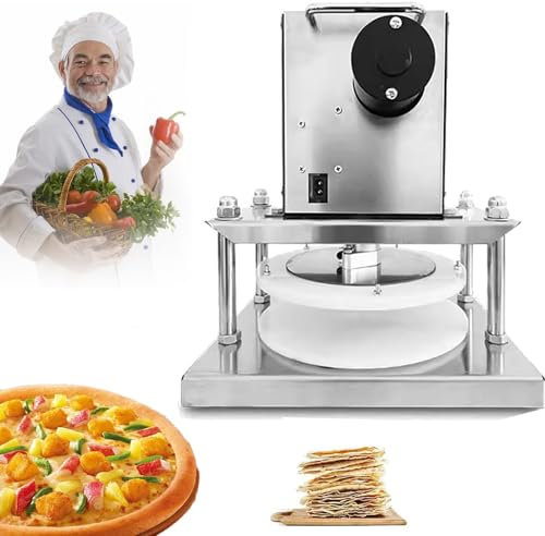 Dough Roller Sheeter Pizza Press Machine - Electric Stainless Steel Pastry Maker for Pasta with Non-Stick Rollers and Adjustable Thickness