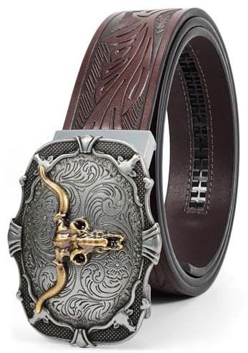 BELTROAD Automatik Cowboy Gürtel Herren, Western Leder Ratschengürtel | Ledergürtel für Cowboy Cowgirl, Gürtel mit Schnellverschluss, Geschenk für Karneval Halloween, Western Outfit, Country Rock
