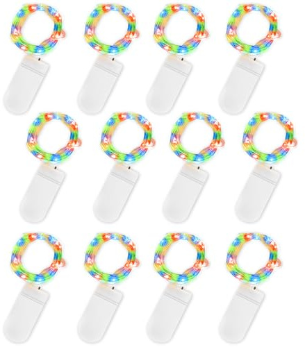 Jsdoin LED Mini Lichterkette mit Batterie, 12x20er Micro Lichterkette außen Batterie, 2M DIY kleine Lichterketten Wasserdicht für Party Hochzeit Weihnachten Beleuchtung Deko (Mehrfarbig, 12 Pack)
